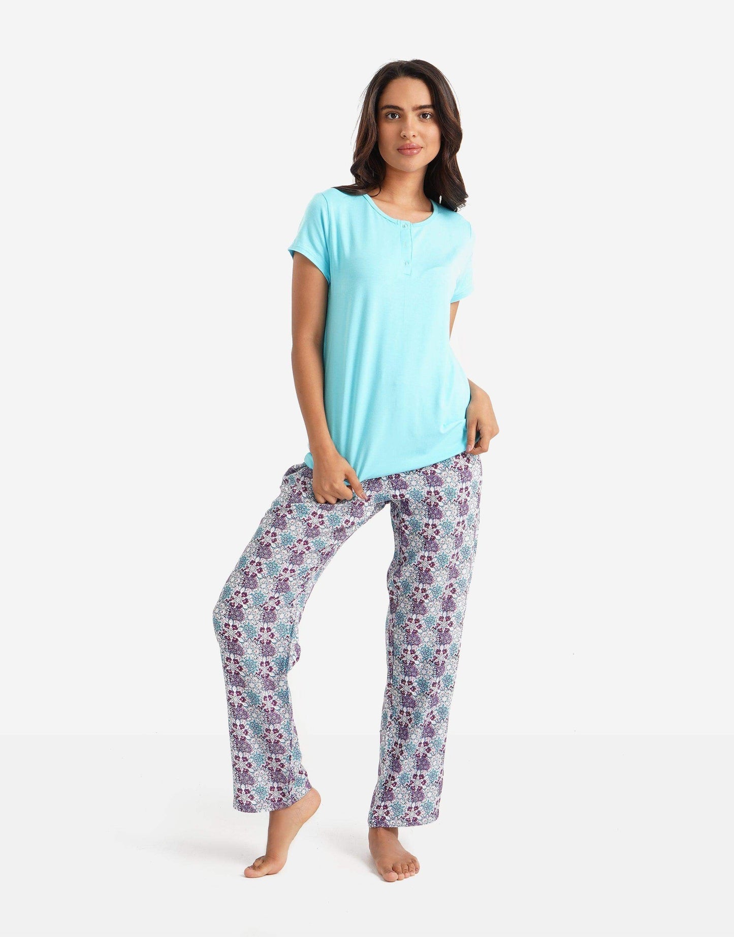 Casual Aqua Two Pieces Pyjama Set - Carina - ÙƒØ§Ø±ÙŠÙ†Ø§