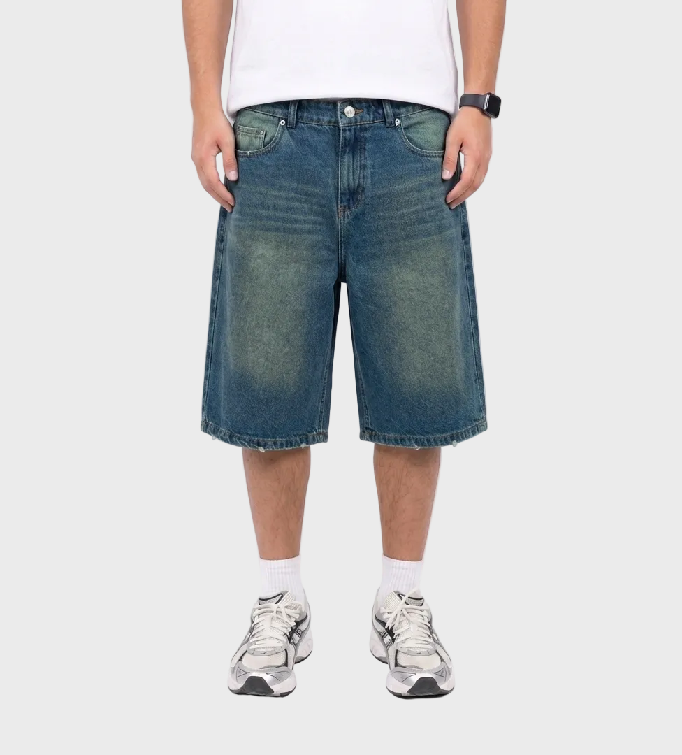 washed denim jorts