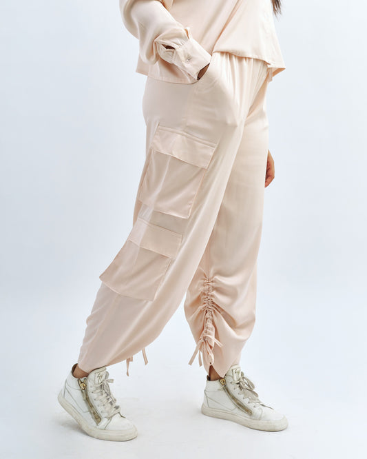 Champagne - Satin Cargo Pants