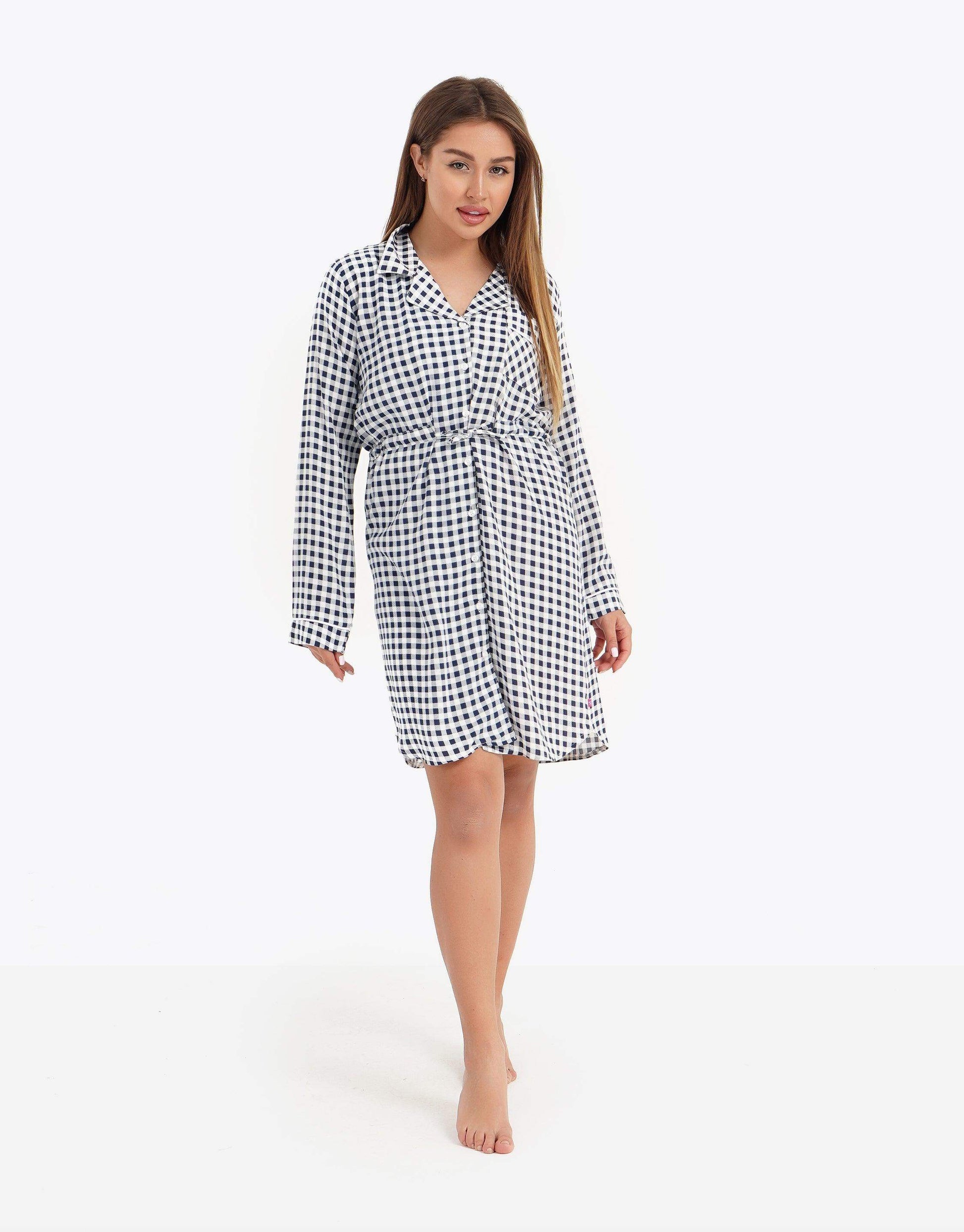 Checks Long Sleeve Nightgown - Carina - ÙƒØ§Ø±ÙŠÙ†Ø§