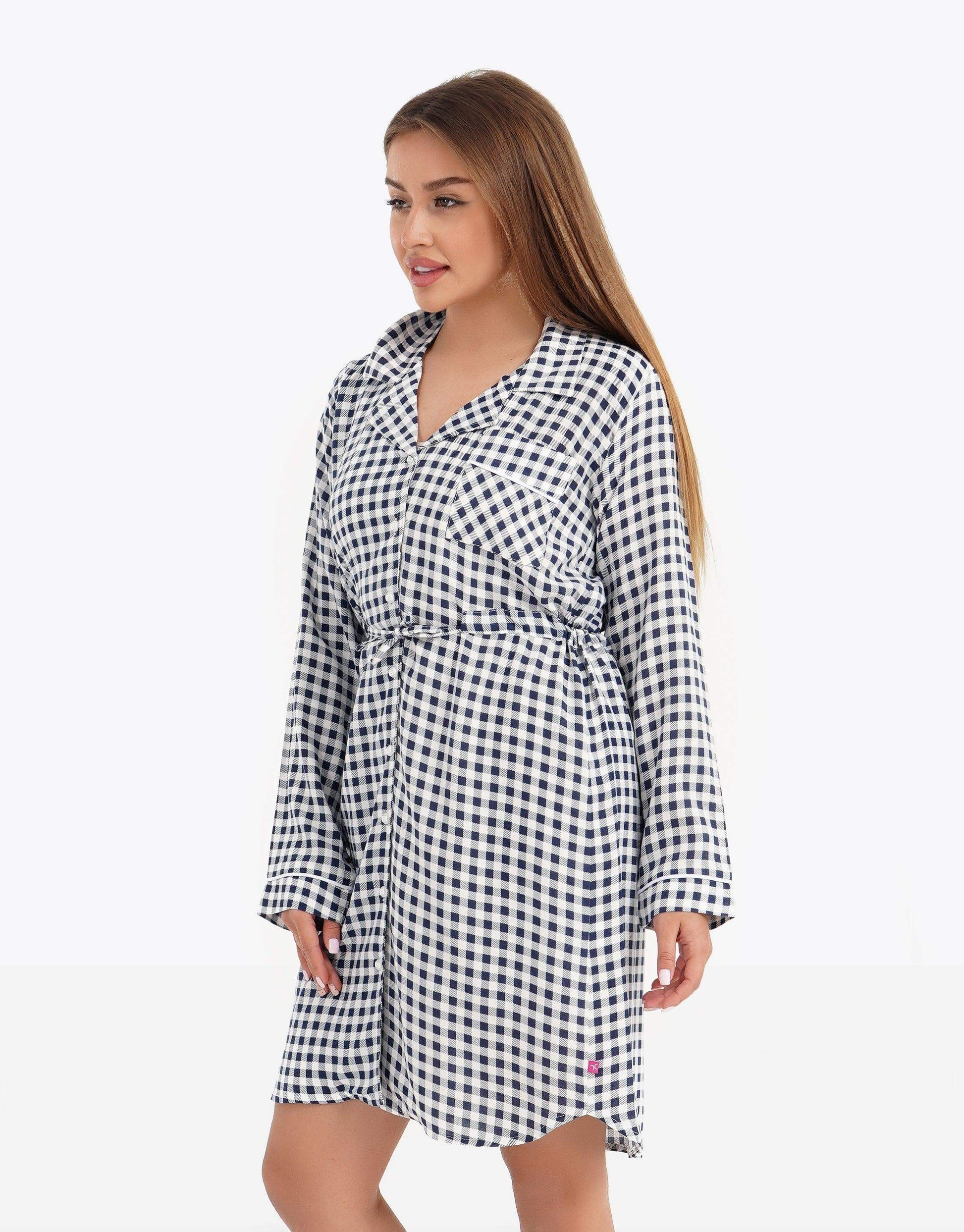 Checks Long Sleeve Nightgown - Carina - ÙƒØ§Ø±ÙŠÙ†Ø§