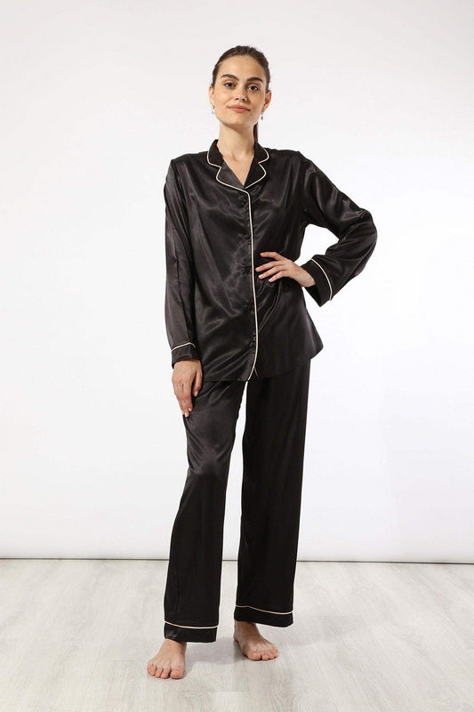 Classy Black Long Sleeve Pyjama Set - Carina - ÙƒØ§Ø±ÙŠÙ†Ø§