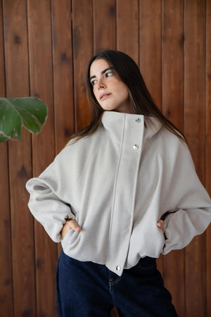 Stone beige bomber jacket - lifestyle shot