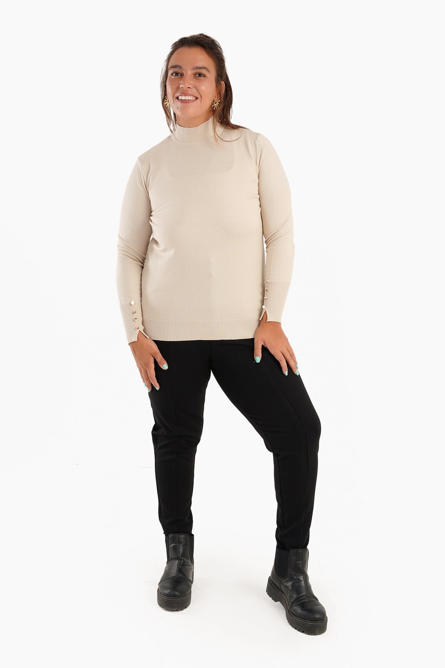 Basic Pullover with Ribbed Cuffs