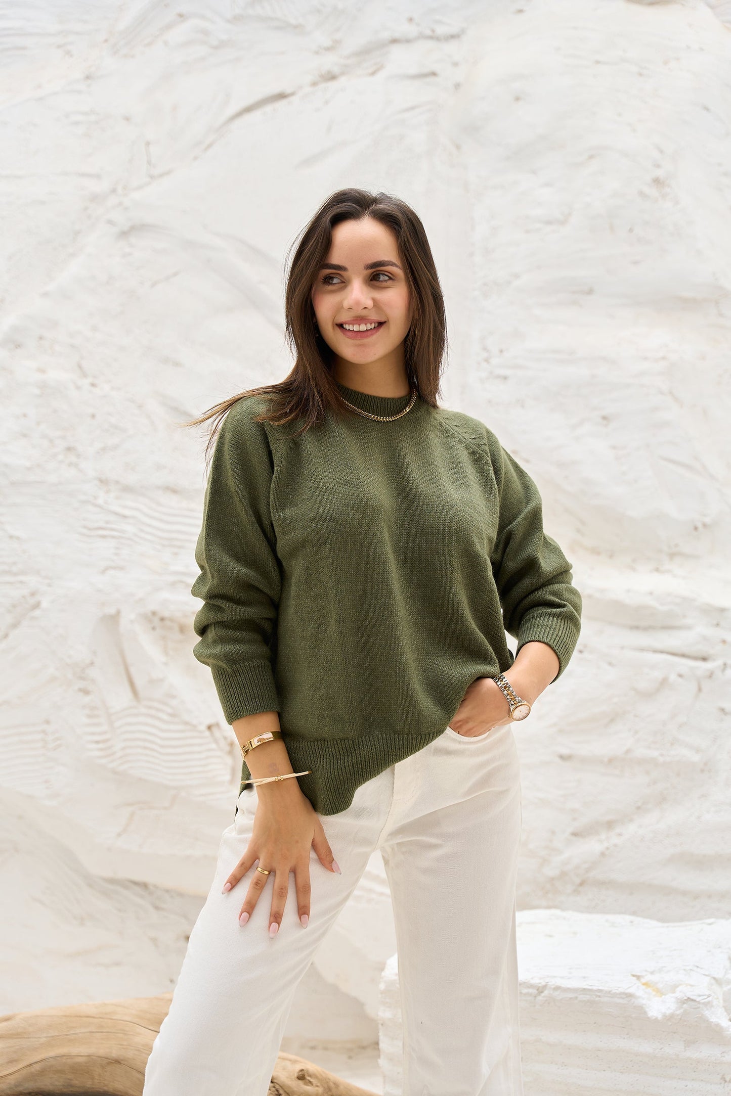 High Low Long Sleeves Pullover - Olive