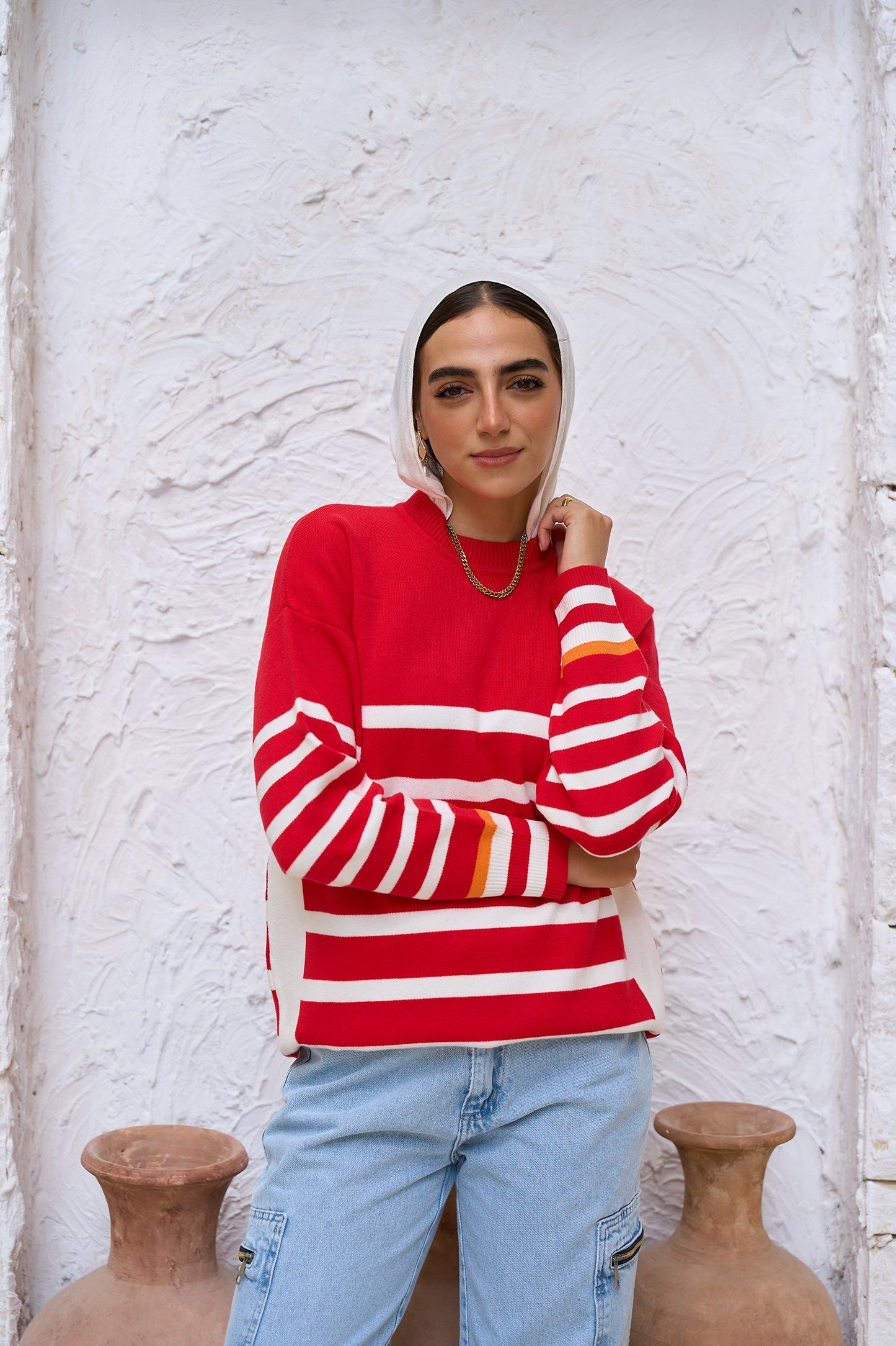 Pullover with White Stripes