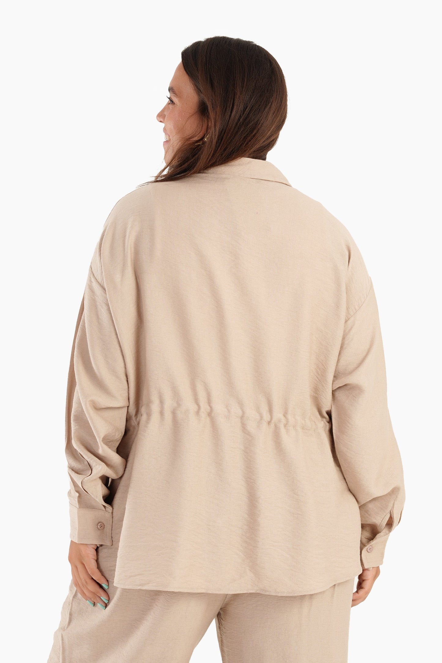 Linen Shirt with Waist Drawstring - Ivory