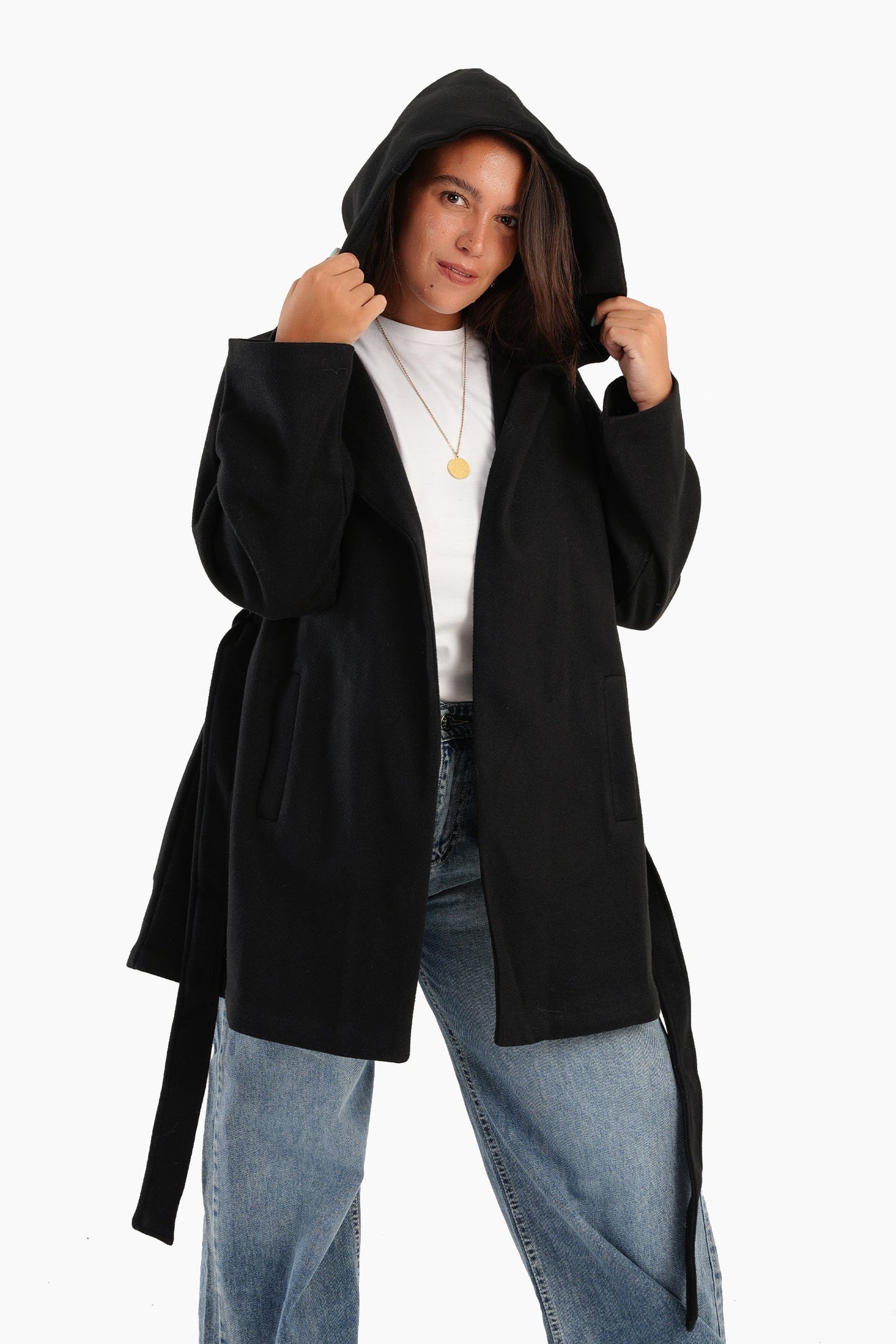 Hooded Wool Blend Coat - Black