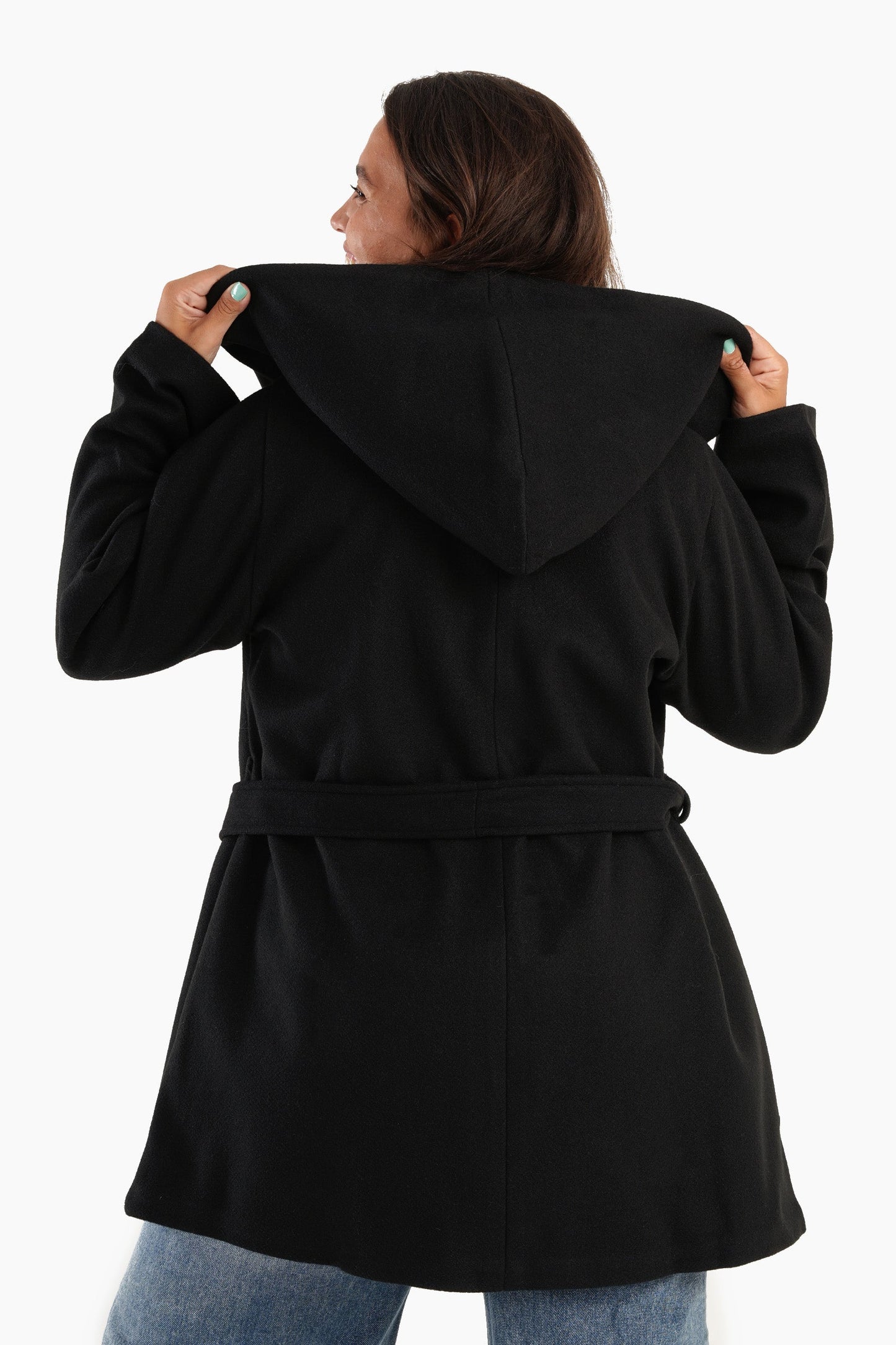 Hooded Wool Blend Coat - Black