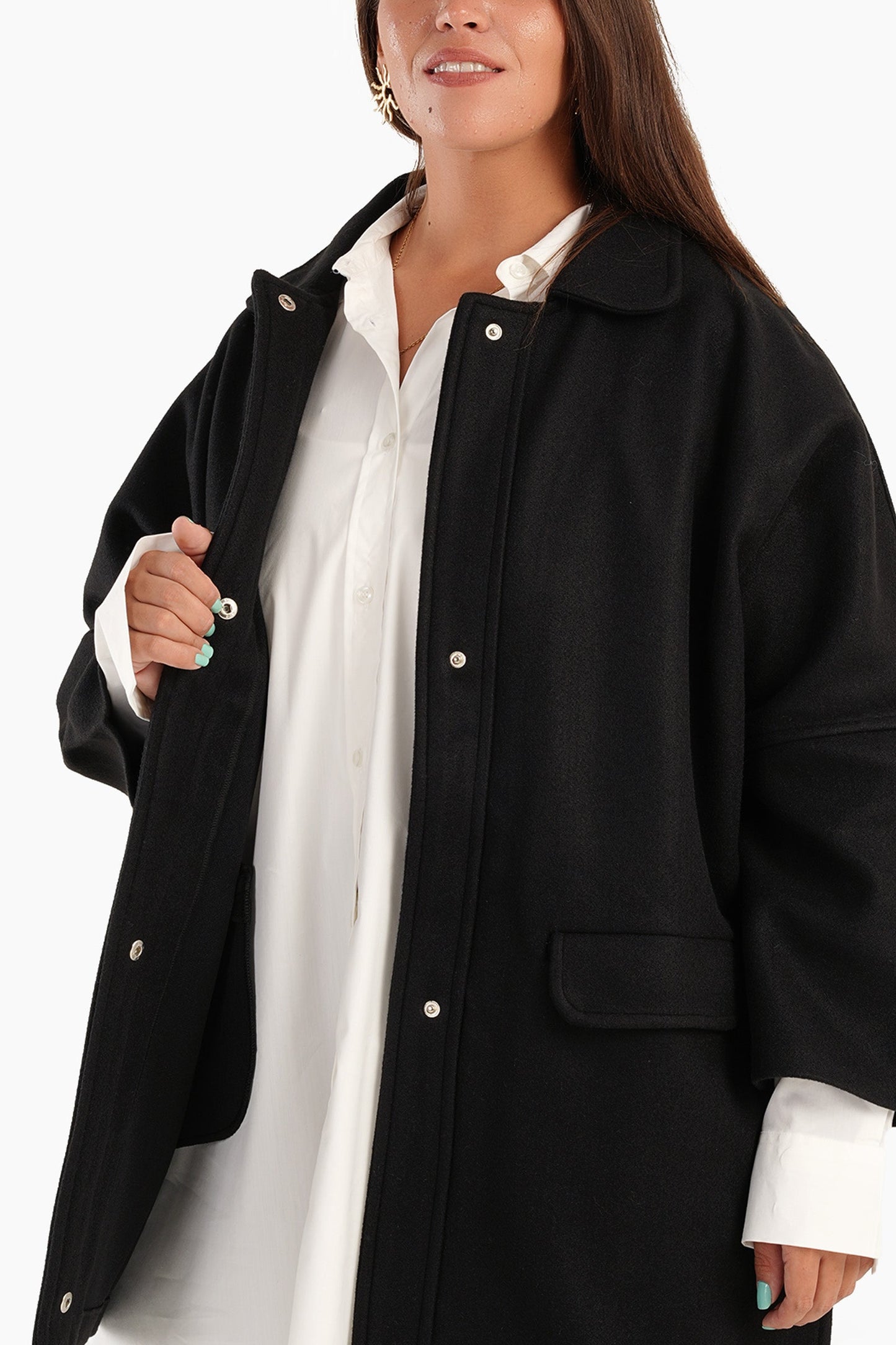 Wool Blend Collared Coat - Black