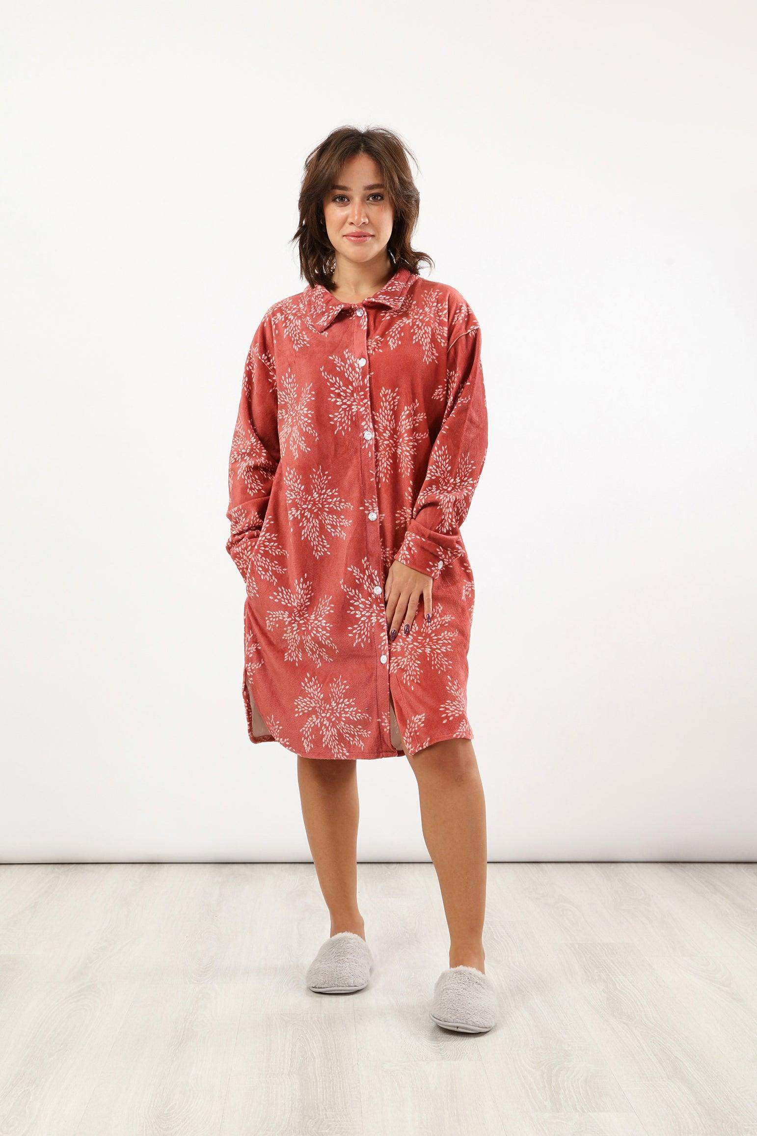 Collared Printed Night Shirt - Carina - ÙƒØ§Ø±ÙŠÙ†Ø§