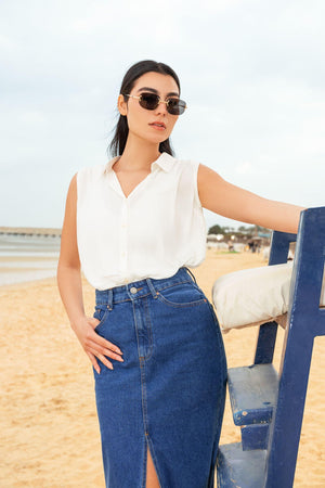 Collared Sleeveless Shirt - Clue Wear