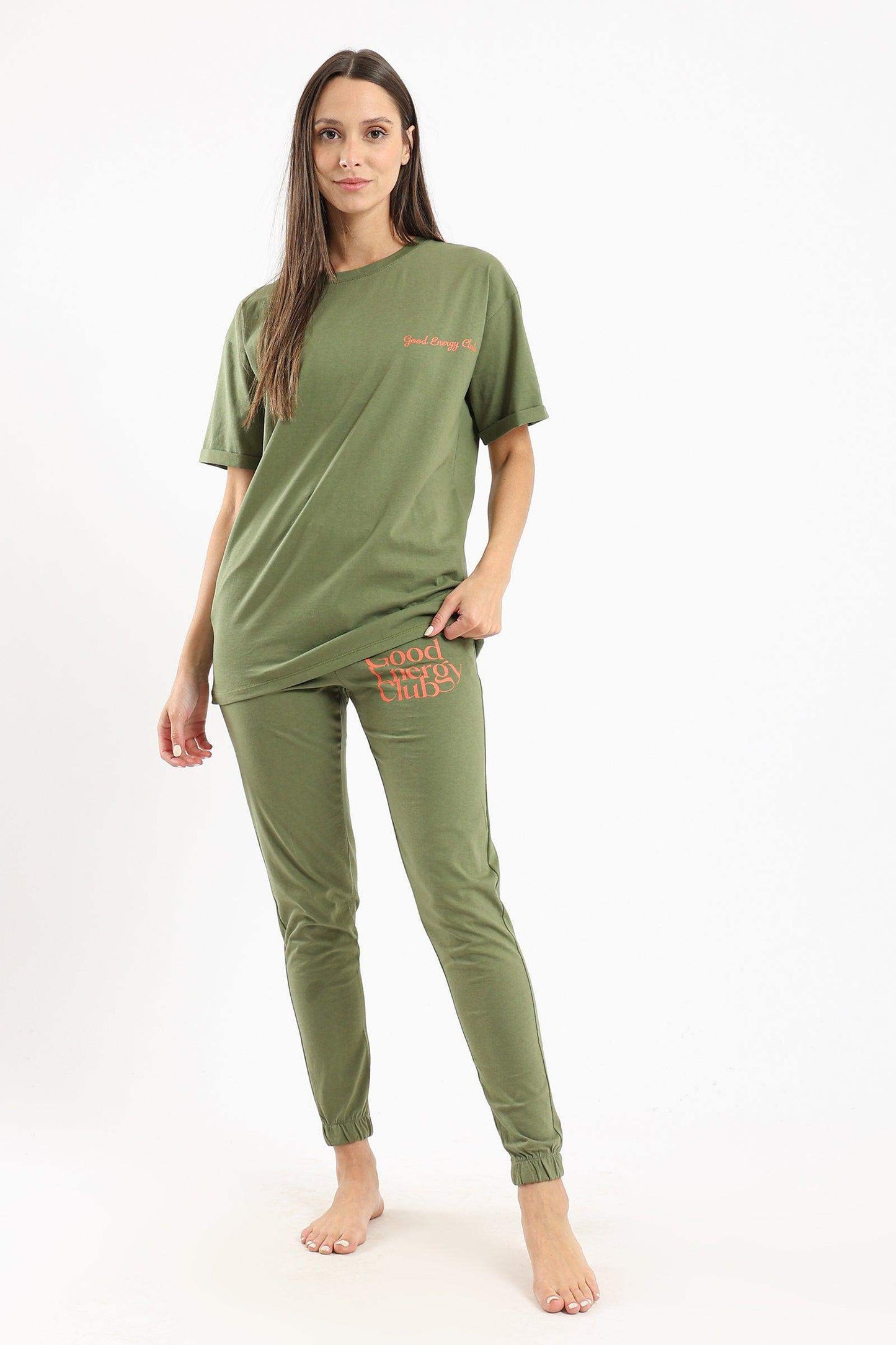 Colored Slogan Pyjama Set - Carina - ÙƒØ§Ø±ÙŠÙ†Ø§