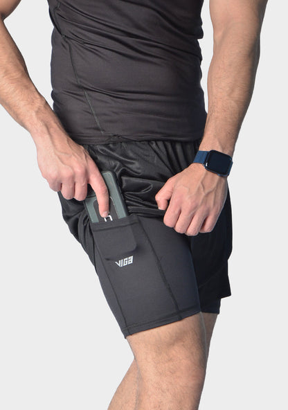Polyester-Spandex Compression Shorts with Side Pocket