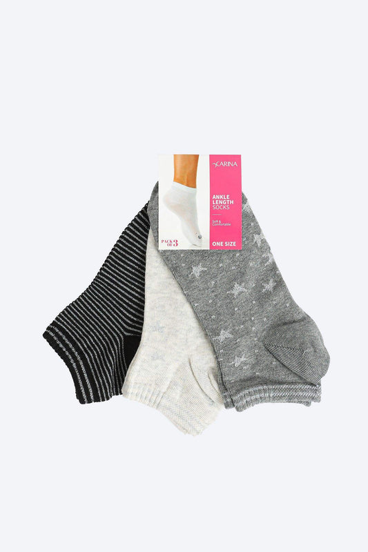 Cotton Ankle Socks - 3 Pairs - Carina - ÙƒØ§Ø±ÙŠÙ†Ø§