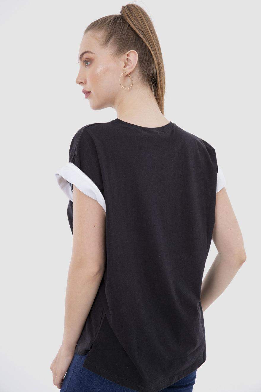 Cotton Cap Sleeves T-shirt With Contrast Trim - Carina - ÙƒØ§Ø±ÙŠÙ†Ø§