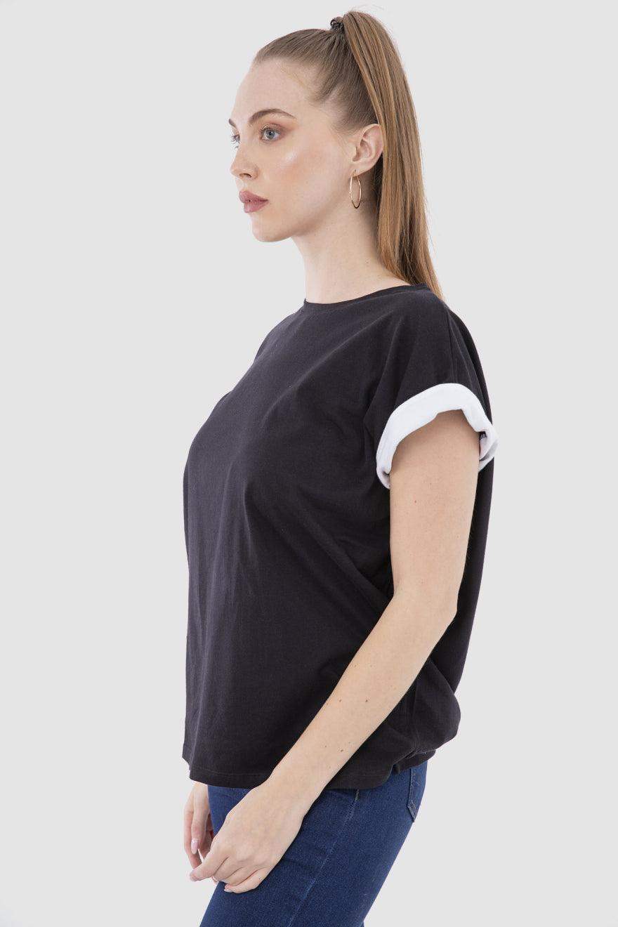 Cotton Cap Sleeves T-shirt With Contrast Trim - Carina - ÙƒØ§Ø±ÙŠÙ†Ø§