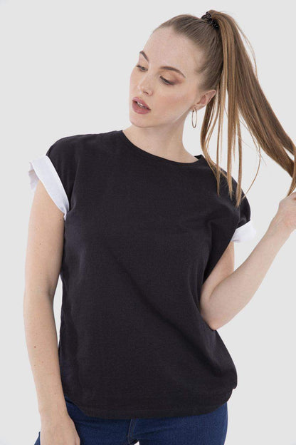 Cotton Cap Sleeves T-shirt With Contrast Trim - Carina - ÙƒØ§Ø±ÙŠÙ†Ø§