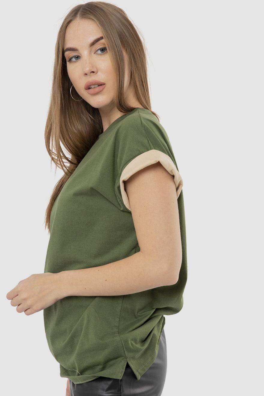 Cotton Cap Sleeves T-shirt With Contrast Trim - Carina - ÙƒØ§Ø±ÙŠÙ†Ø§