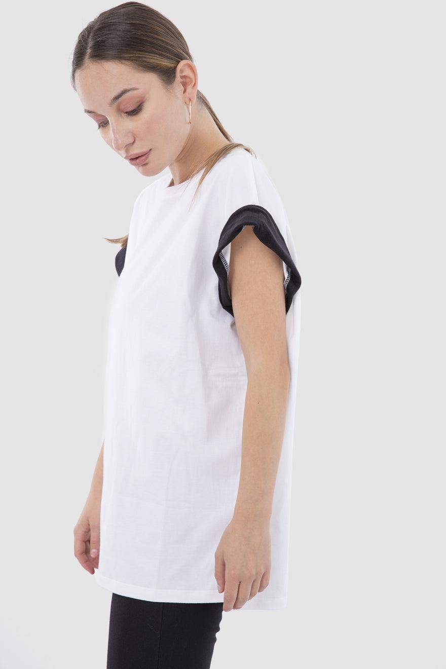 Cotton Cap Sleeves T-shirt With Contrast Trim - Carina - ÙƒØ§Ø±ÙŠÙ†Ø§