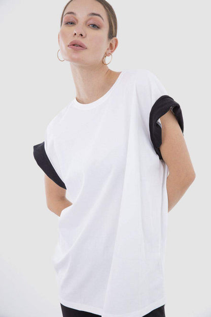 Cotton Cap Sleeves T-shirt With Contrast Trim - Carina - ÙƒØ§Ø±ÙŠÙ†Ø§