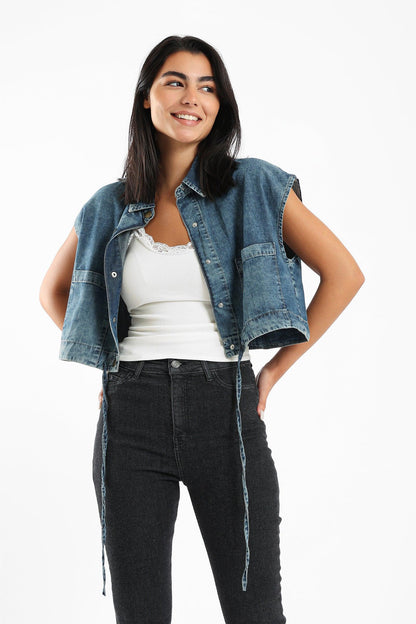 Cropped Denim Vest - Clue Wear