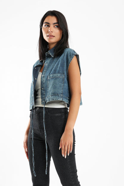 Cropped Denim Vest - Clue Wear