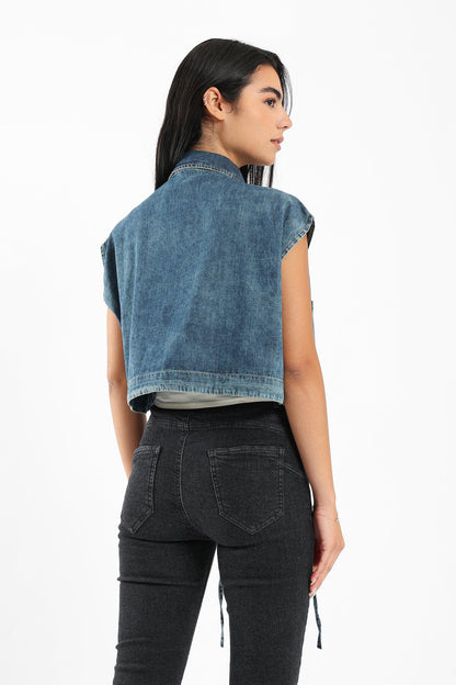 Cropped Denim Vest - Clue Wear