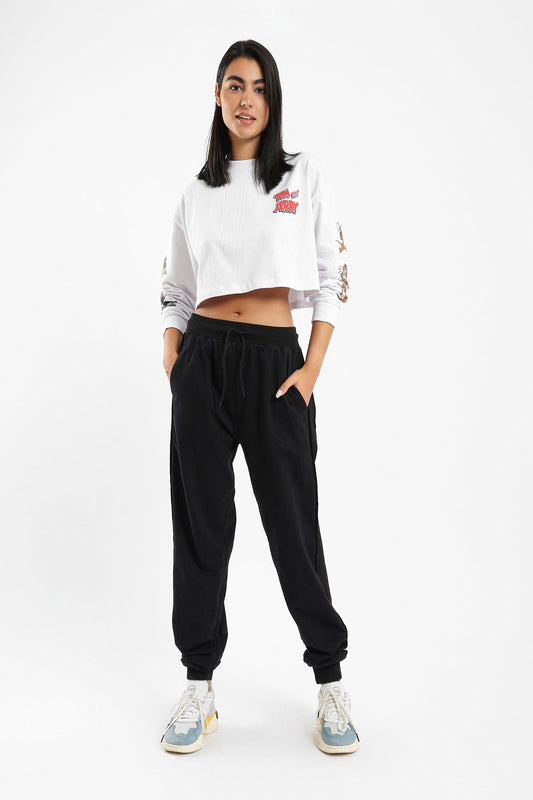 Cropped Sweatshirt with Printed Sleeves - Clue Wear