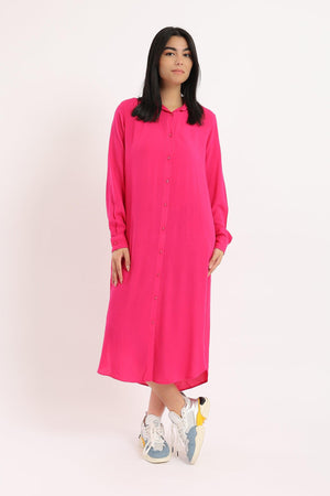 Curved Hem Shirt Dress - Clue-wear