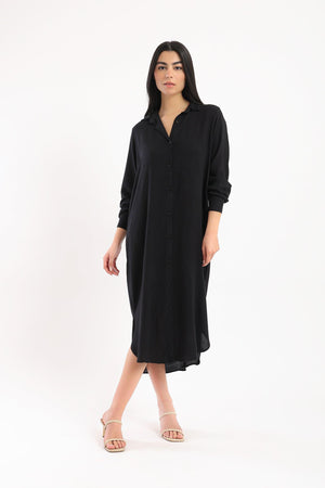 Curved Hem Shirt Dress - Clue-wear