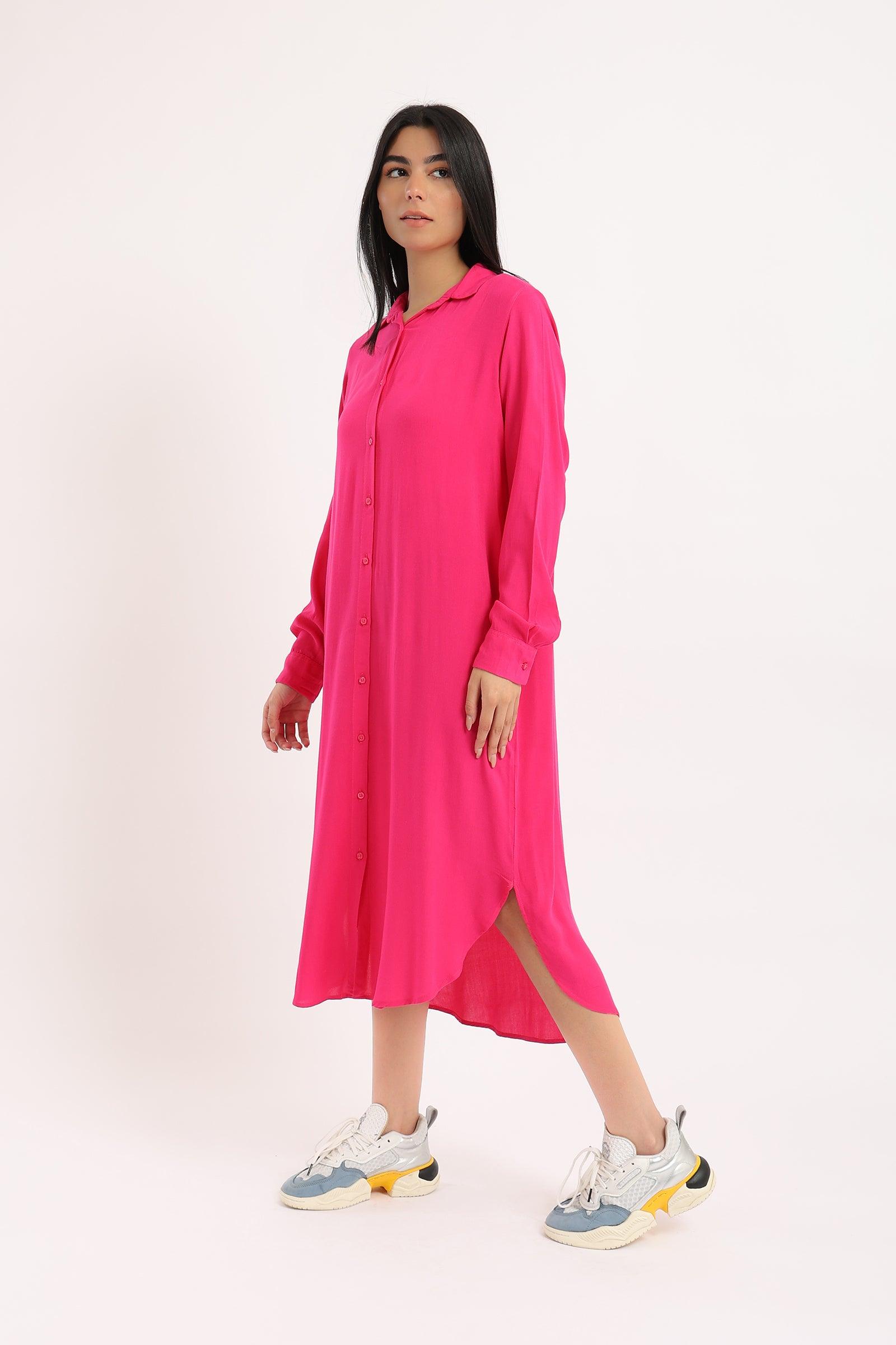 Curved Hem Shirt Dress - Clue-wear
