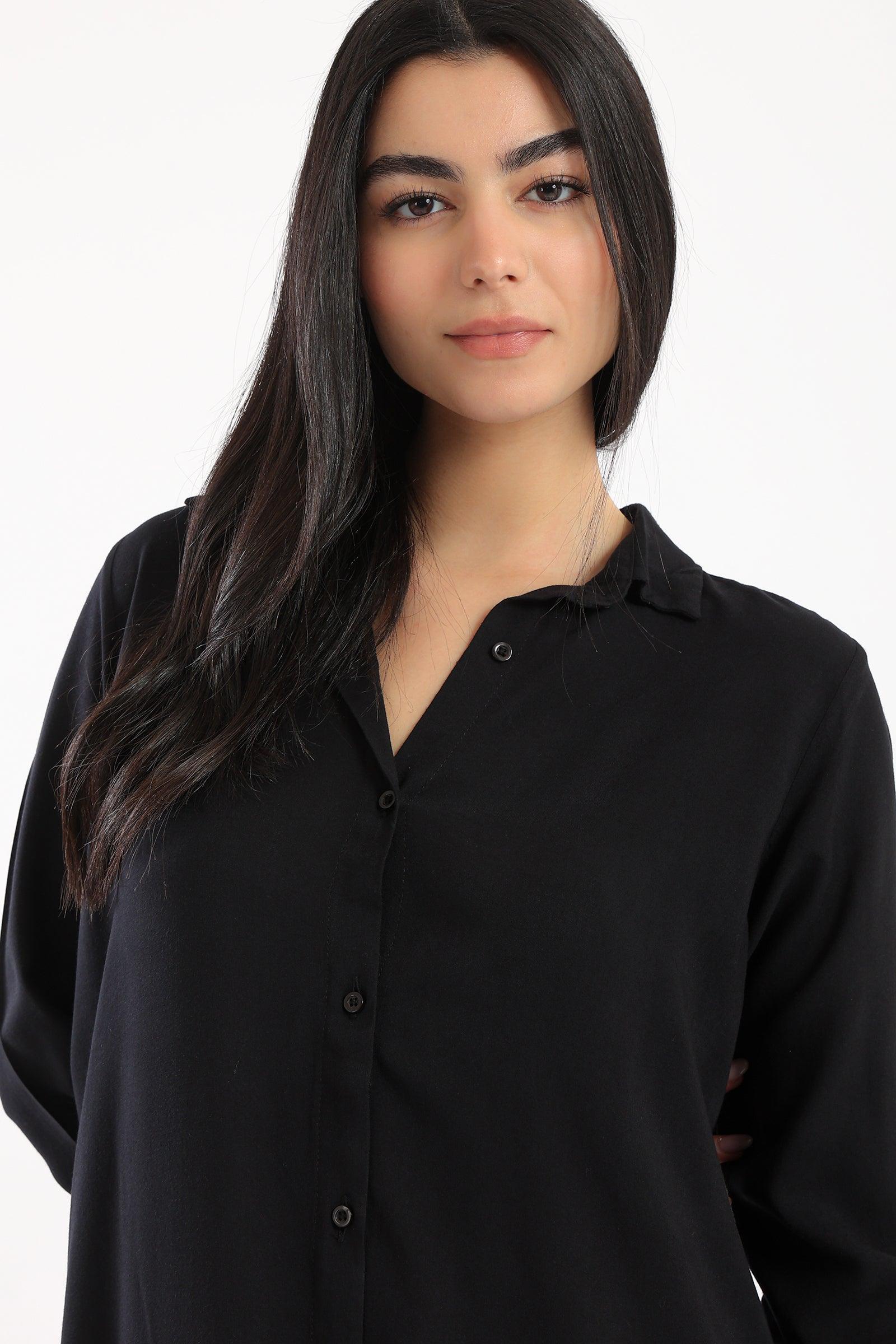 Curved Hem Shirt Dress - Clue-wear