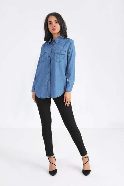 Denim Long Sleeves Shirt - Carina - ÙƒØ§Ø±ÙŠÙ†Ø§