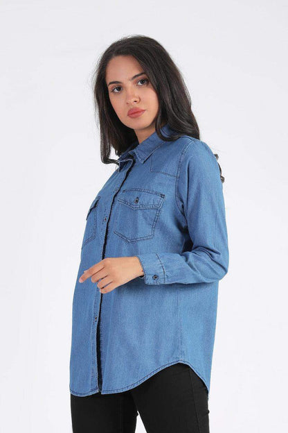 Denim Long Sleeves Shirt - Carina - ÙƒØ§Ø±ÙŠÙ†Ø§