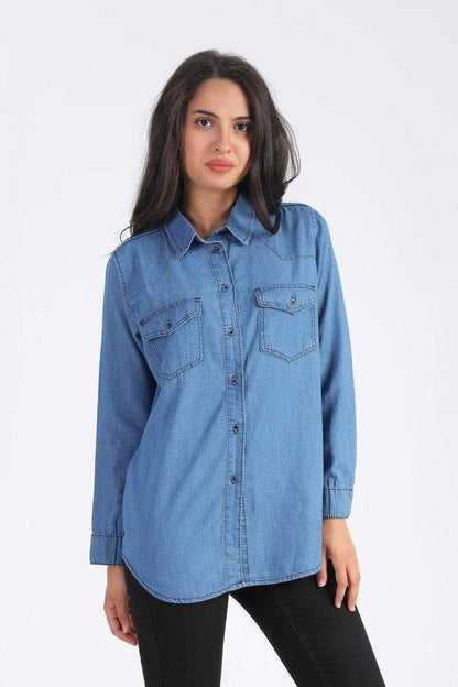 Denim Long Sleeves Shirt - Carina - ÙƒØ§Ø±ÙŠÙ†Ø§