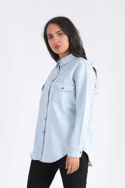 Denim Long Sleeves Shirt - Carina - ÙƒØ§Ø±ÙŠÙ†Ø§