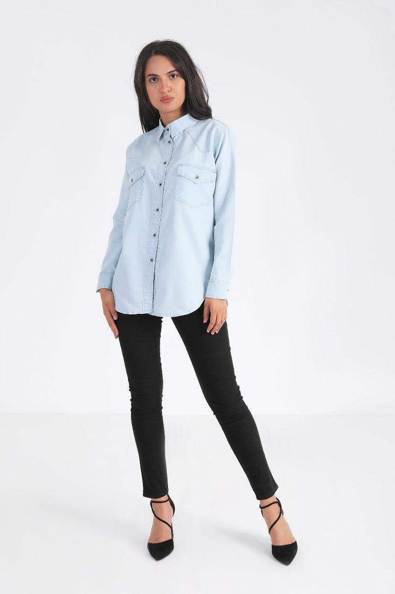 Denim Long Sleeves Shirt - Carina - ÙƒØ§Ø±ÙŠÙ†Ø§