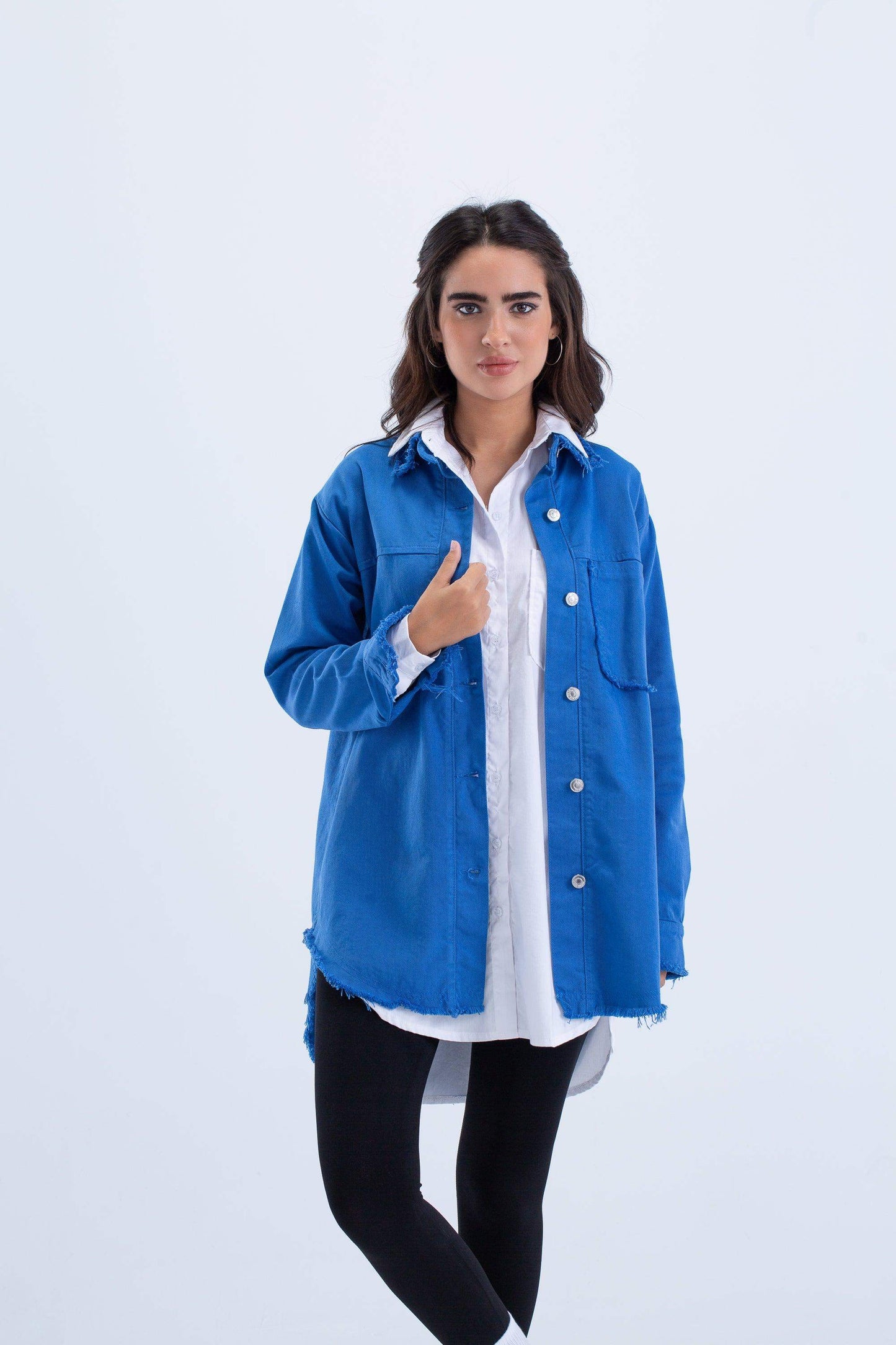 Denim Shirt with Fringed Collar - Carina - ÙƒØ§Ø±ÙŠÙ†Ø§