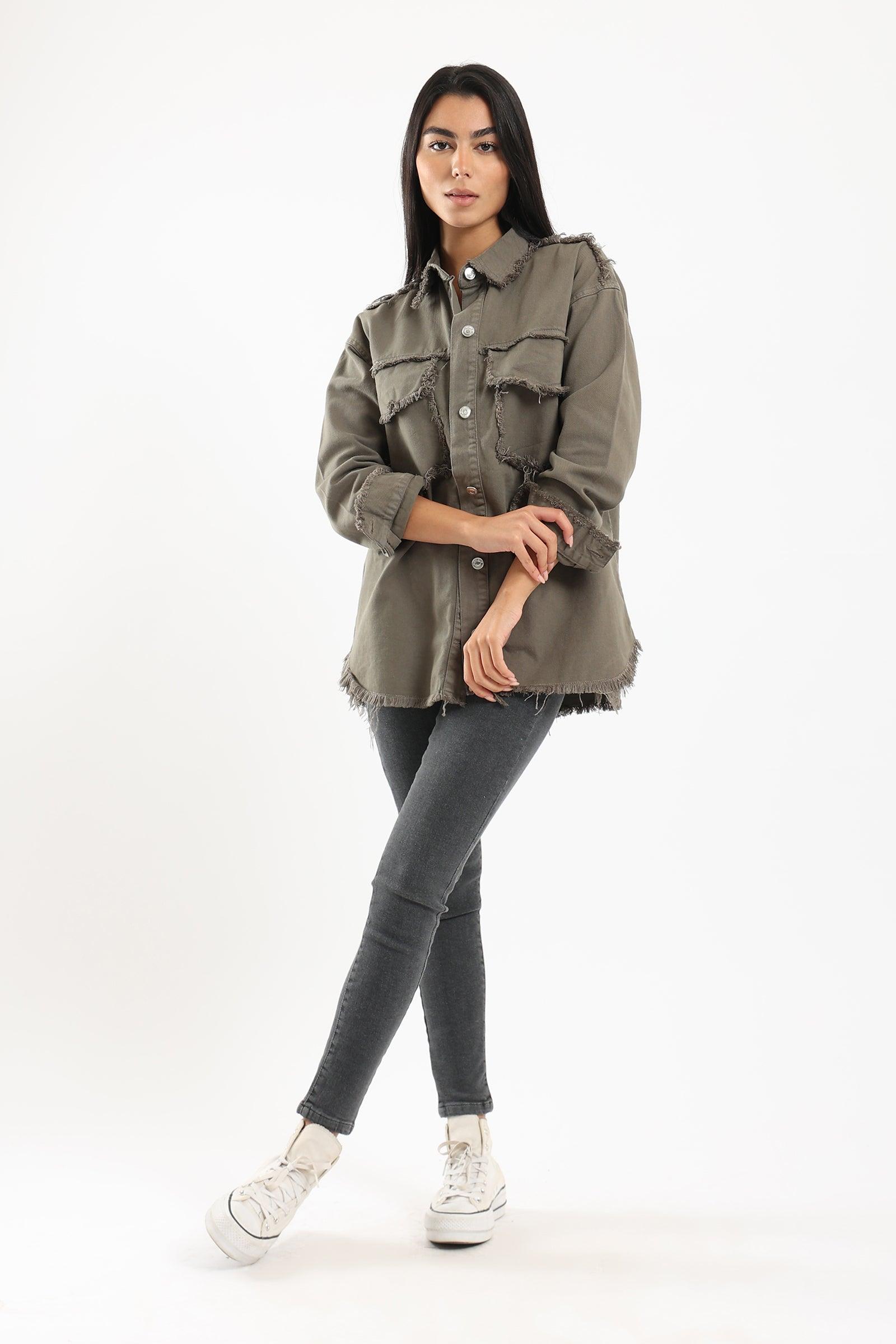Denim Shirt with Fringes - Clue Wear