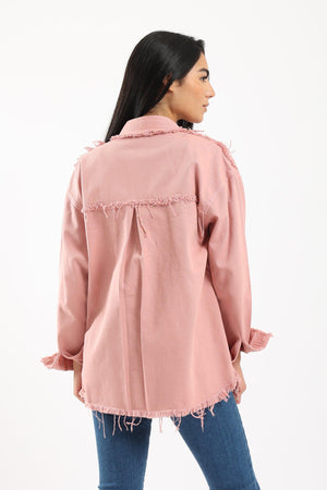Denim Shirt with Fringes - Clue Wear