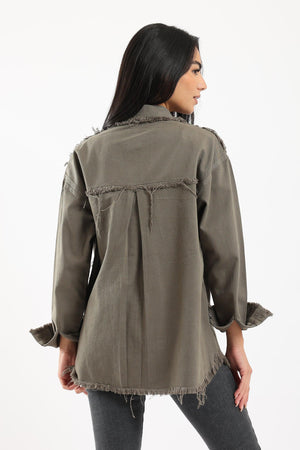 Denim Shirt with Fringes - Clue Wear