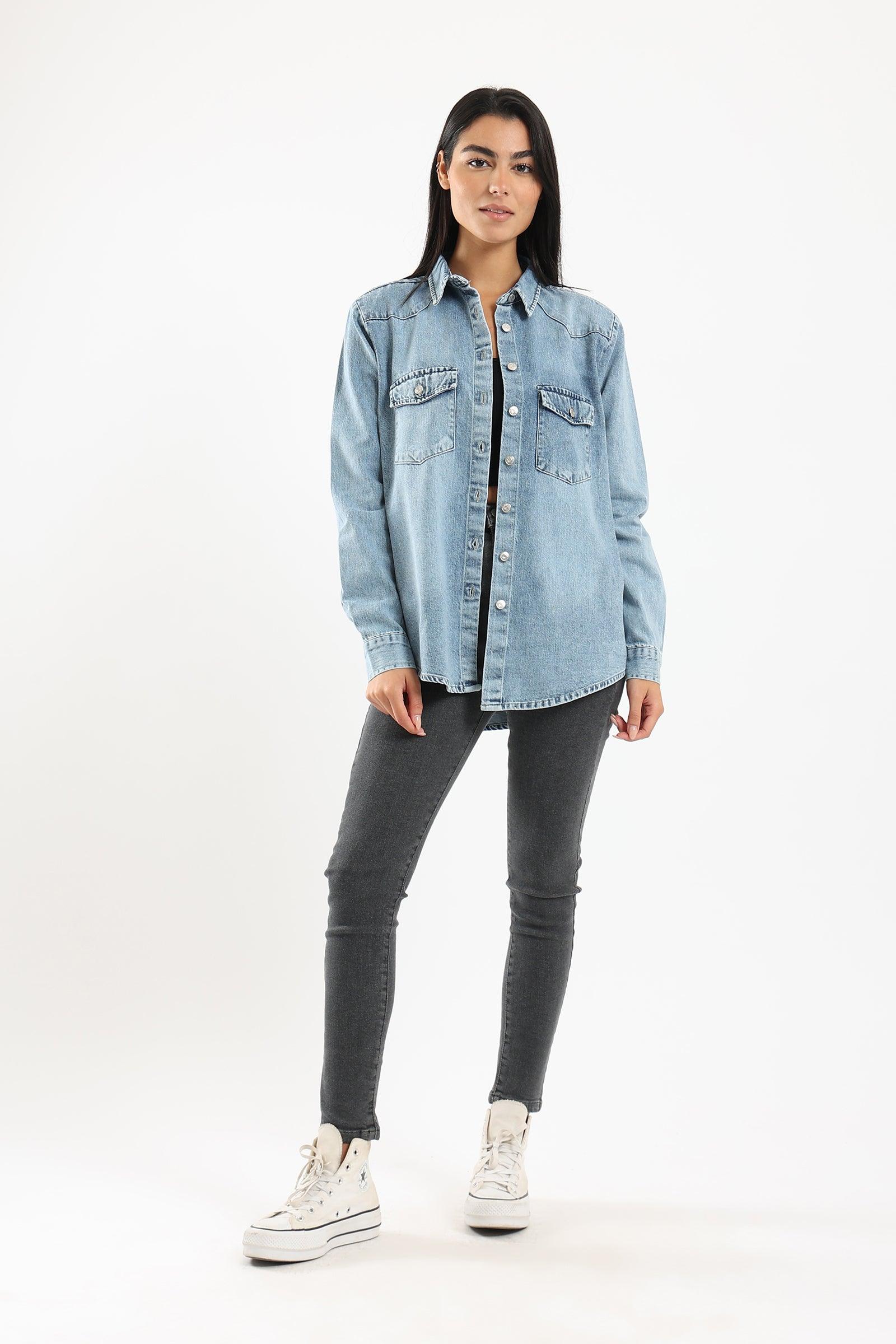 Denim Shirt with Long Sleeves - Clue Wear