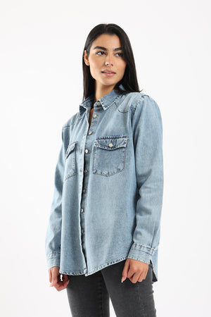 Denim Shirt with Long Sleeves - Clue Wear