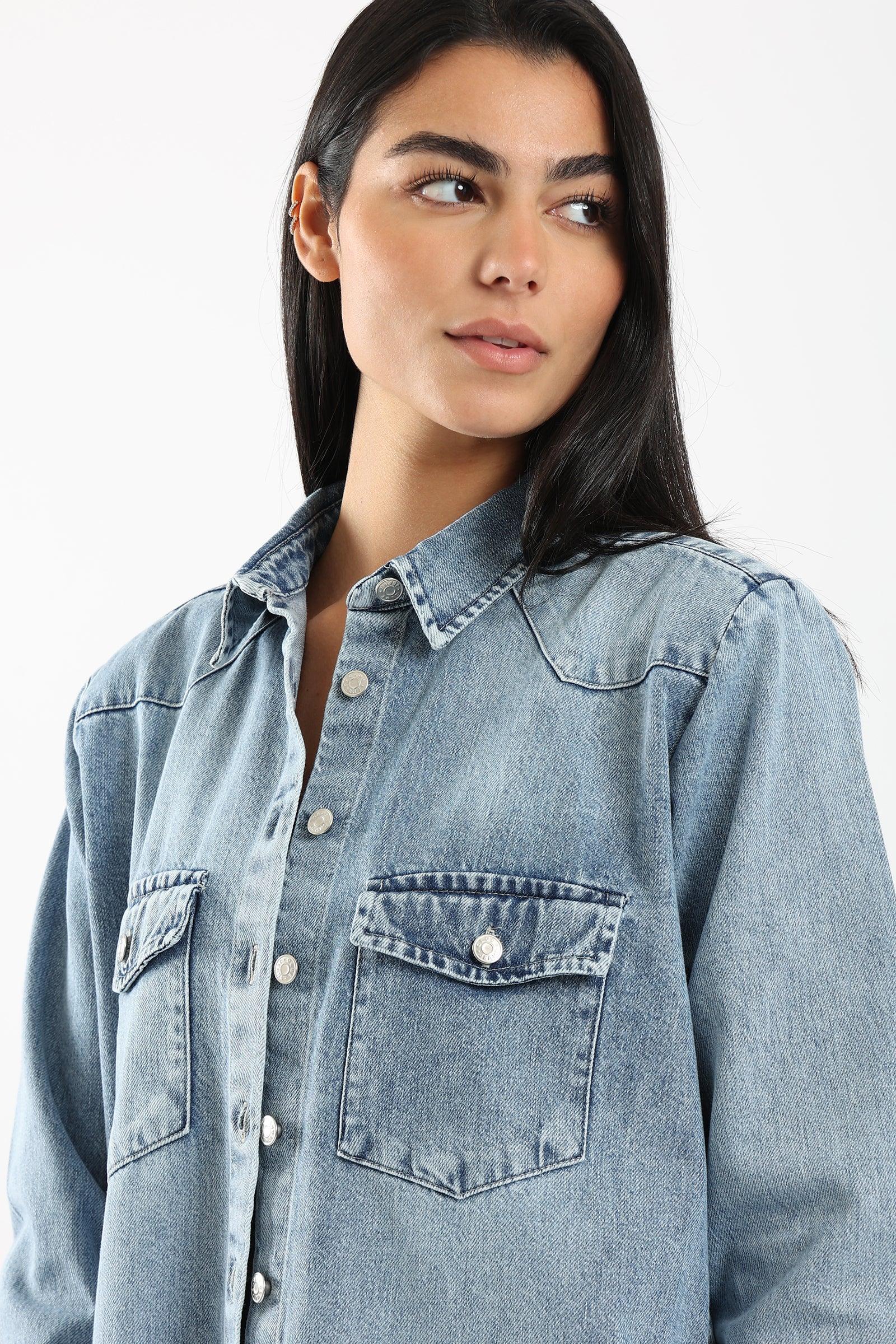 Denim Shirt with Long Sleeves - Clue Wear