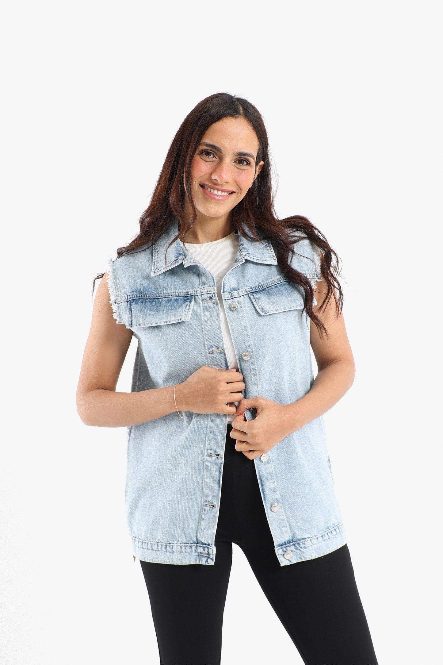 Denim Vest with Zipper Slits - Carina - ÙƒØ§Ø±ÙŠÙ†Ø§