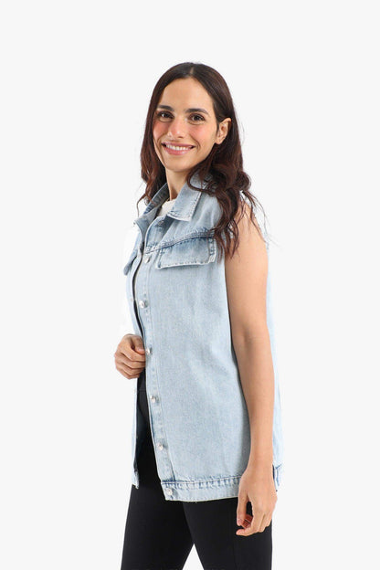 Denim Vest with Zipper Slits - Carina - ÙƒØ§Ø±ÙŠÙ†Ø§