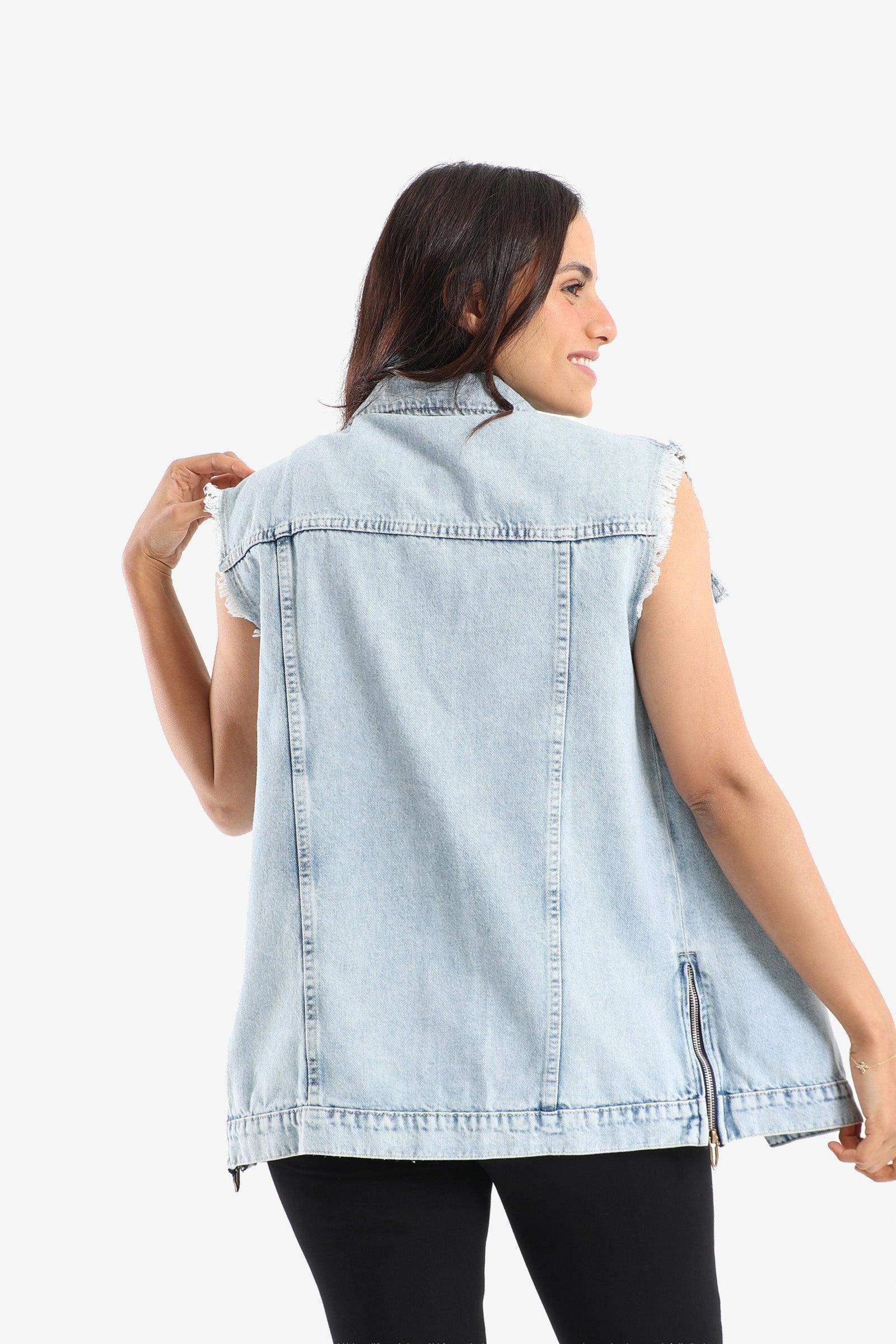 Denim Vest with Zipper Slits - Carina - ÙƒØ§Ø±ÙŠÙ†Ø§