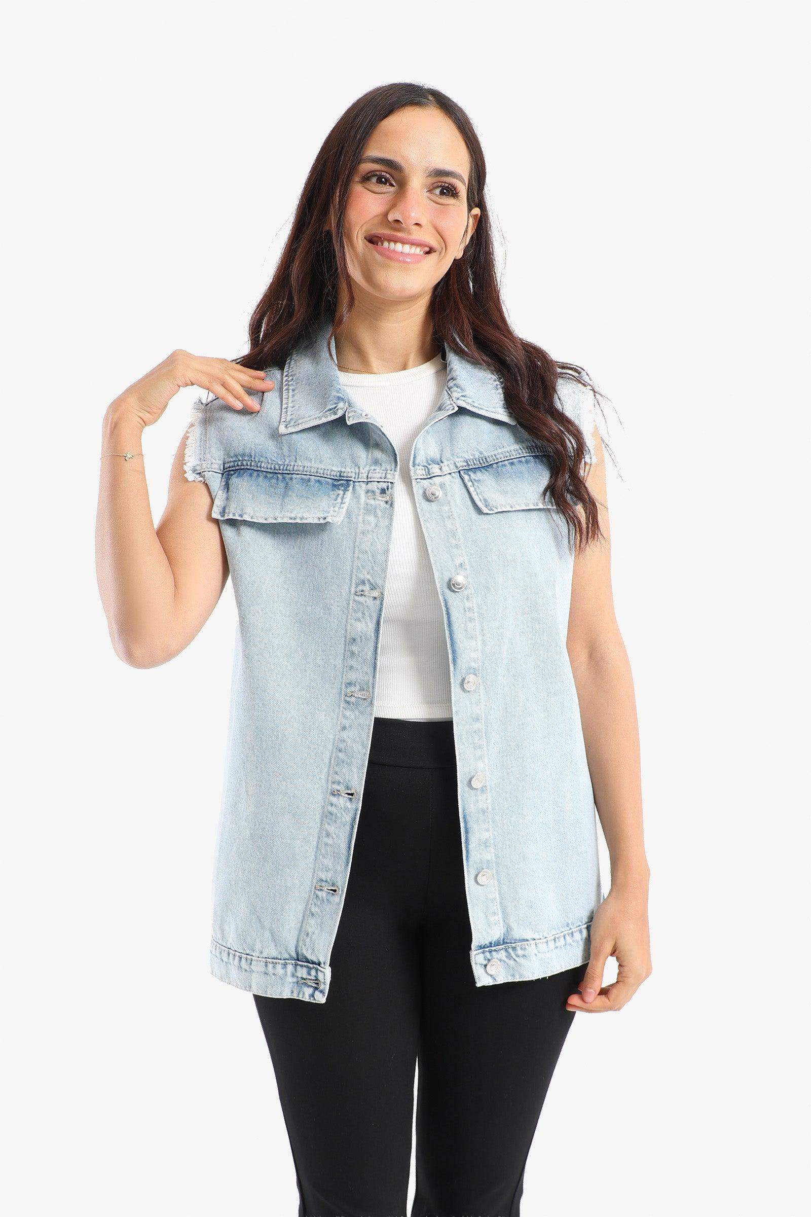 Denim Vest with Zipper Slits - Carina - ÙƒØ§Ø±ÙŠÙ†Ø§