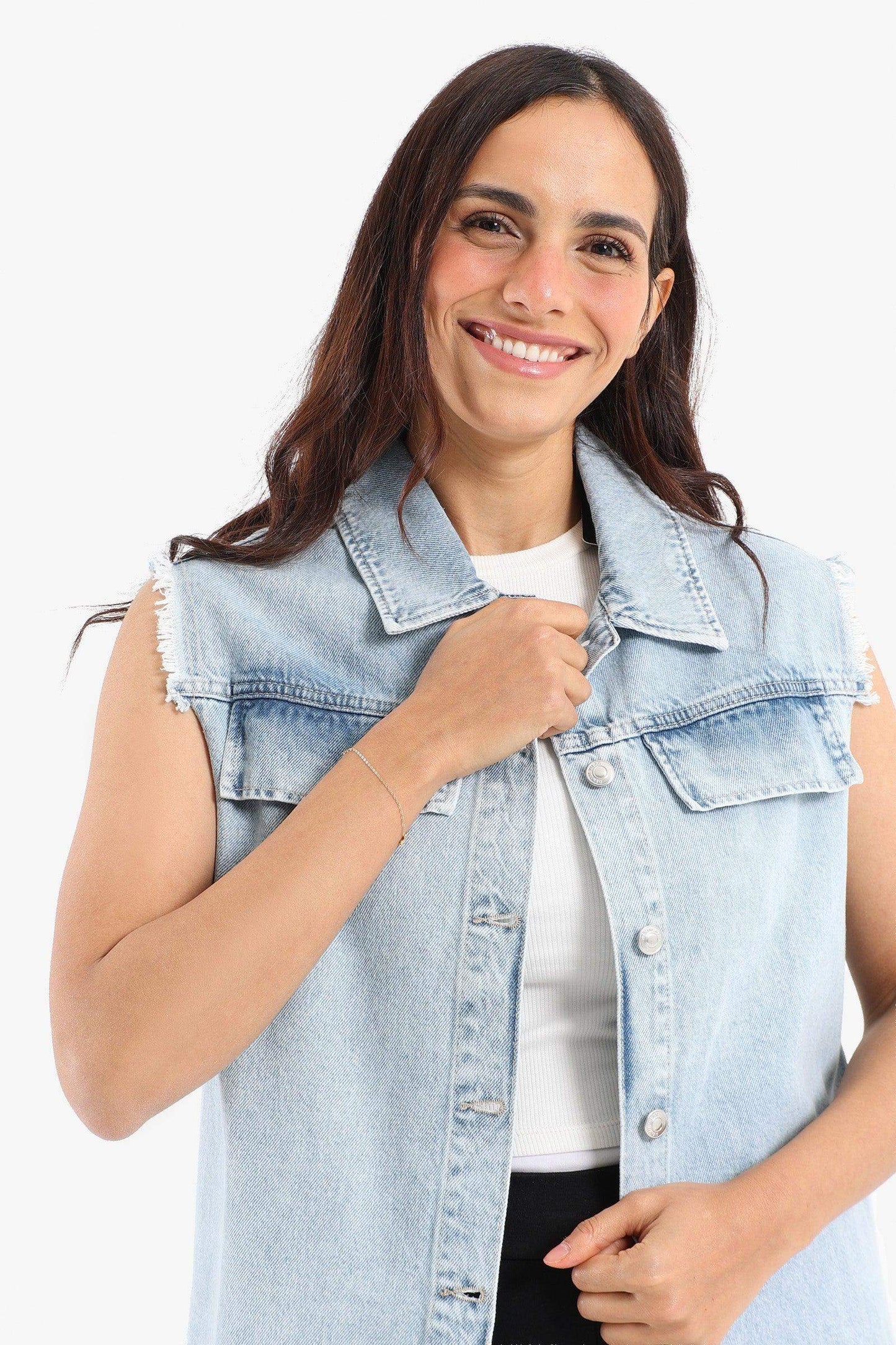 Denim Vest with Zipper Slits - Carina - ÙƒØ§Ø±ÙŠÙ†Ø§